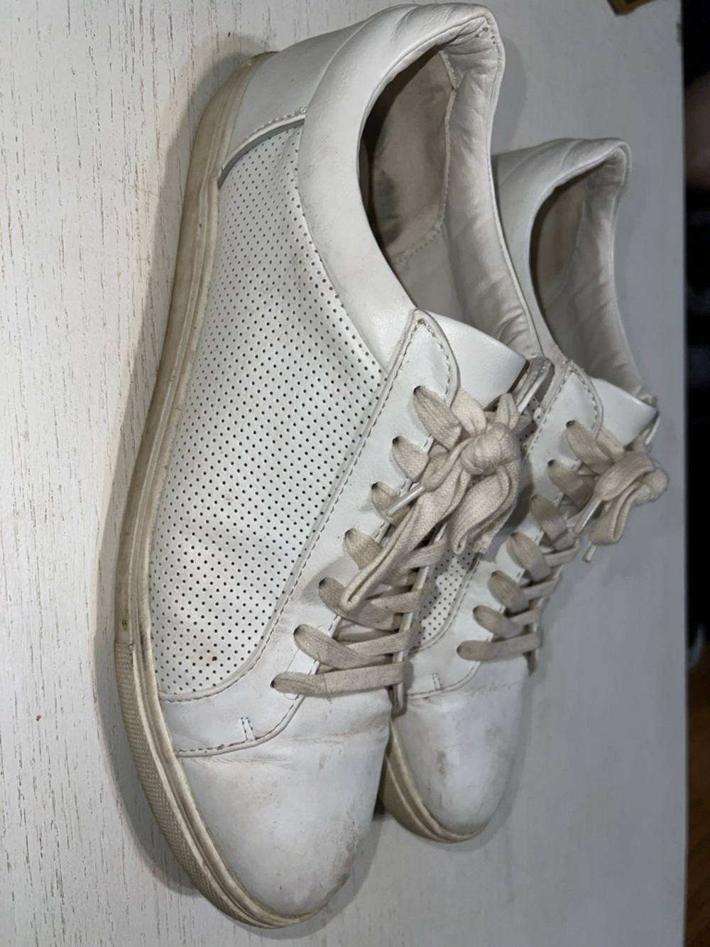 Steve Madden Men's White Leather Perforated Casual Sneakers